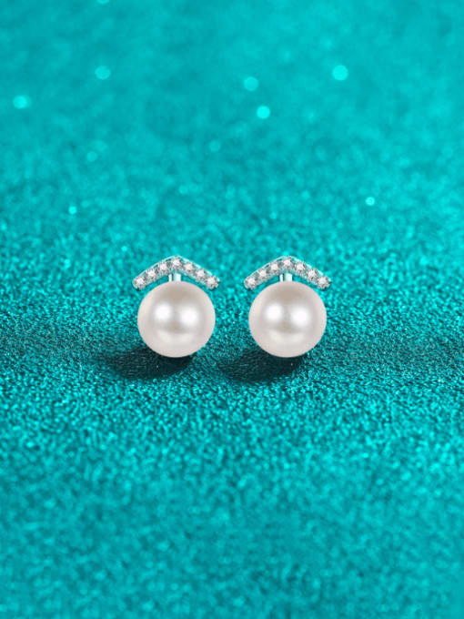 0.11CT / 8- 9mm pearl 925 Sterling Silver Moissanite Irregular Dainty Stud Earring