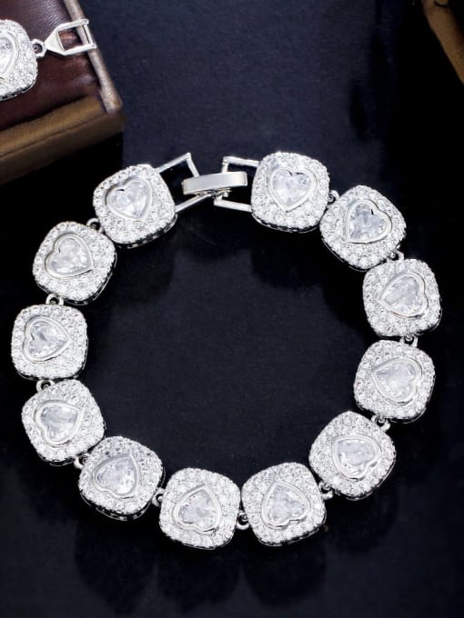 white Brass Cubic Zirconia Multi Color Geometric Heart Luxury Bracelet