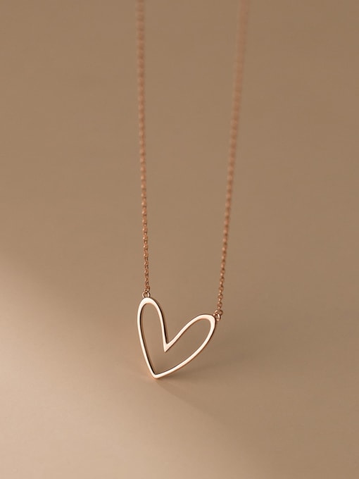 Rosh 925 Sterling Silver Hollow Heart Minimalist Necklace
