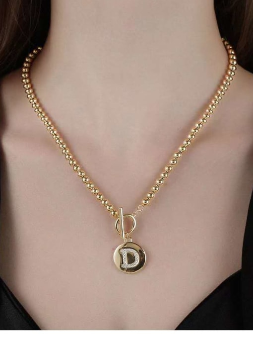 A TEEM Titanium Steel Bead Chain Letter  D Minimalist Necklace 1