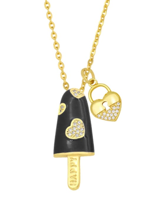 black Brass Cubic Zirconia Enamel Heart Minimalist Necklace