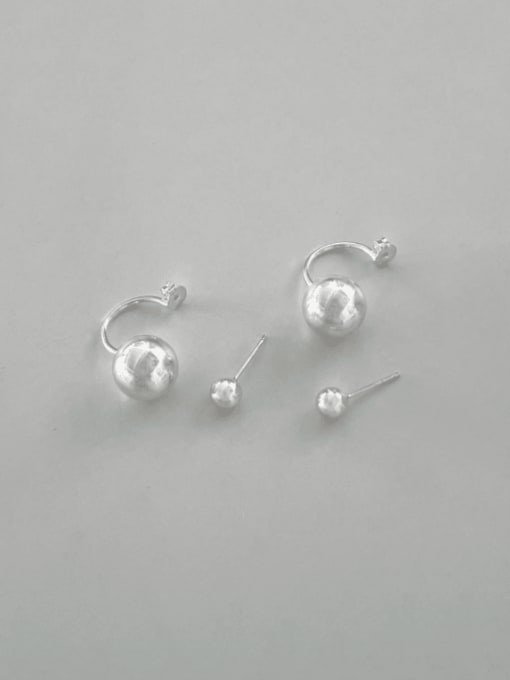 plain silver 8MM+6MM 925 Sterling Silver Smooth  Round  Earring