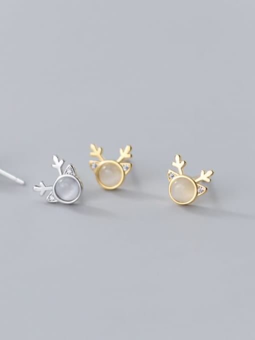Rosh 925 Sterling Silver Cats Eye Deer Minimalist Stud Earring 1