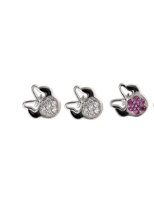 XBOX 925 Sterling Silver Rhinestone Mouse Vintage Stud Earring 4