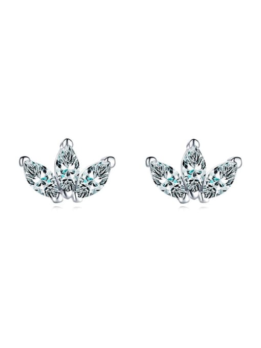silver 925 Sterling Silver Cubic Zirconia Leaf Classic Stud Earring