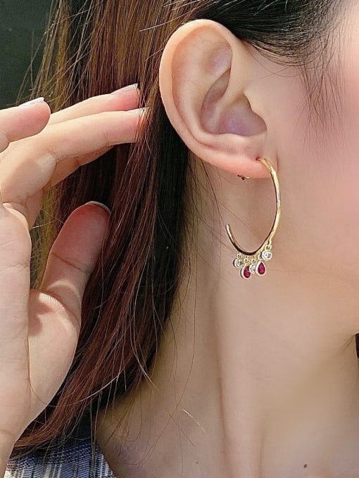 Corundum Copper Cubic Zirconia Geometric Minimalist Hoop Earring