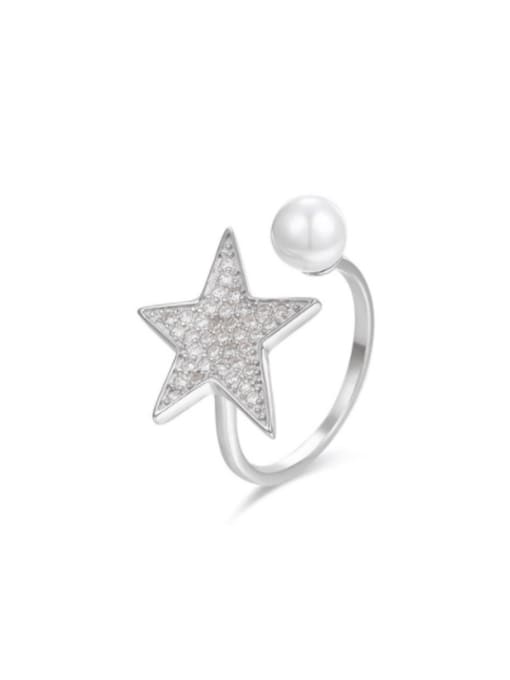 Boomer Cat 925 Sterling Silver Cubic Zirconia Star Minimalist Band Ring