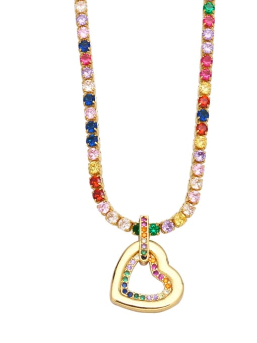 B Brass Cubic Zirconia  Vintage Heart Pendant Necklace