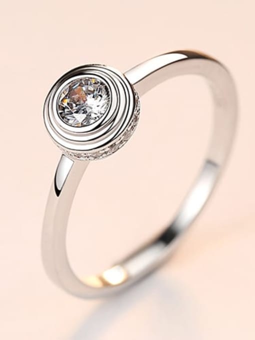 Platinum 13G02 925 Sterling Minimalist  Silver Cubic Zirconia  Round Band Ring