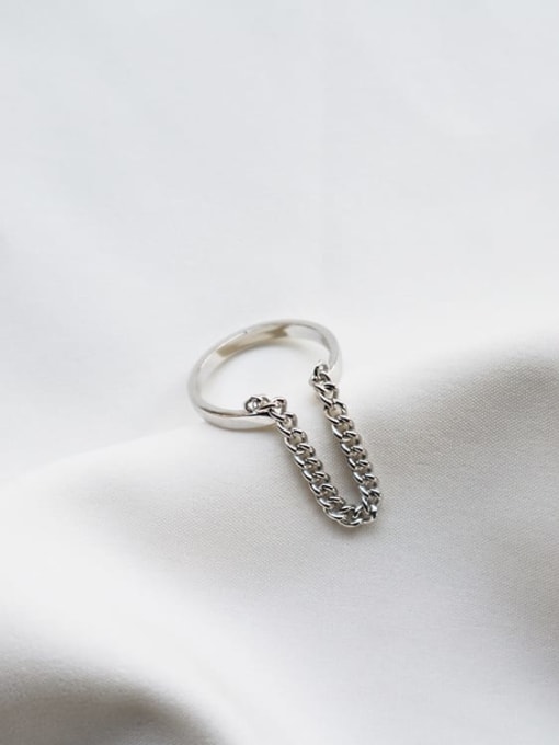 Boomer Cat 925 Sterling Silver Smooth N-Chain Minimalist Free Size  Midi Ring 0
