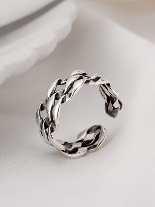 JENNY 925 Sterling Silver Hollow Geometric Chain Artisan Band Ring 2