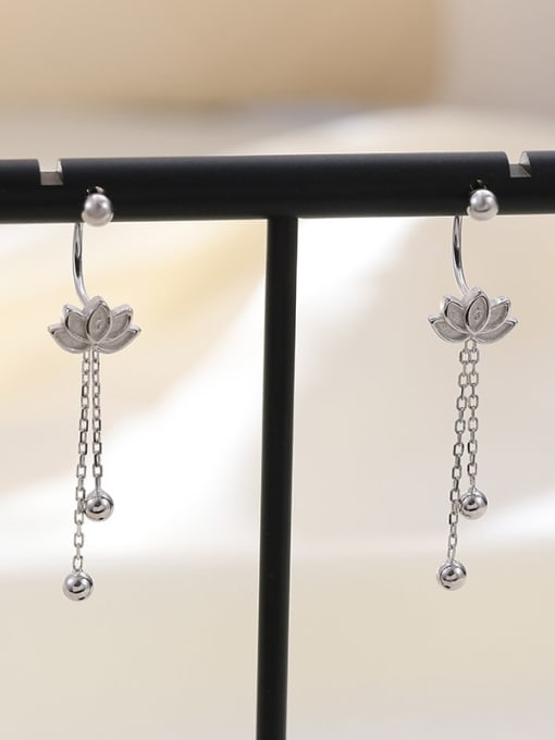 ES2576 【 Platinum 】 925 Sterling Silver Flower Minimalist Drop Earring