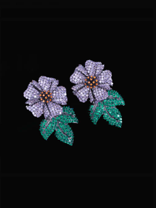 L.WIN Brass Cubic Zirconia Flower Vintage Cluster Earring 2