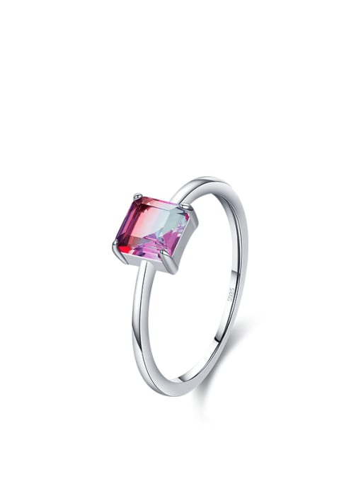 MODN 925 Sterling Silver Tourmaline Square Classic Band Ring 0
