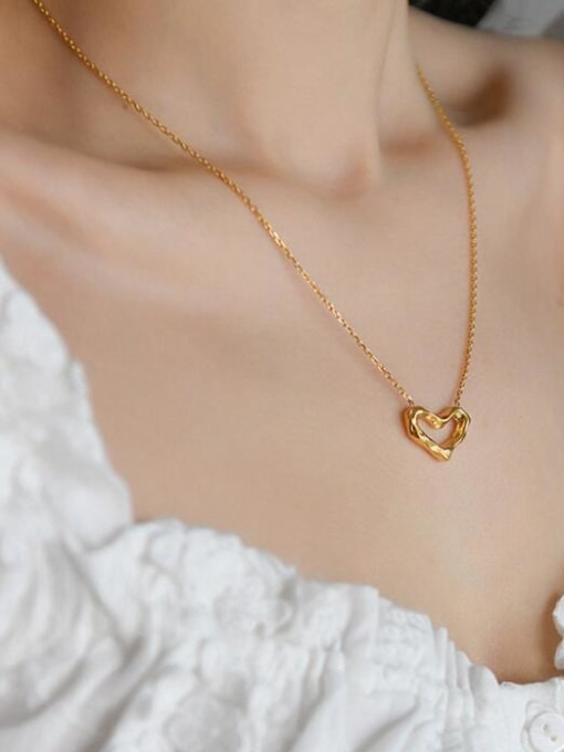 A TEEM Titanium Hollow Heart Minimalist pendant Necklace 4