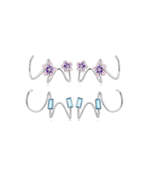 Jare 925 Sterling Silver Cubic Zirconia Enamel Flower Cute Hook Earring 0