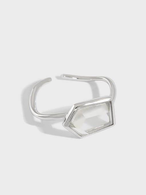 DAKA 925 Sterling Silver Glass Stone Geometric Vintage Band Ring