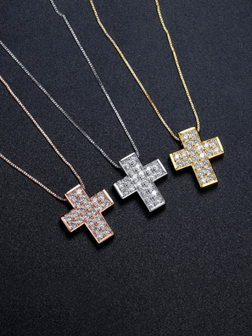 BLING SU Brass Cubic Zirconia Cross Dainty Regligious Necklace 2