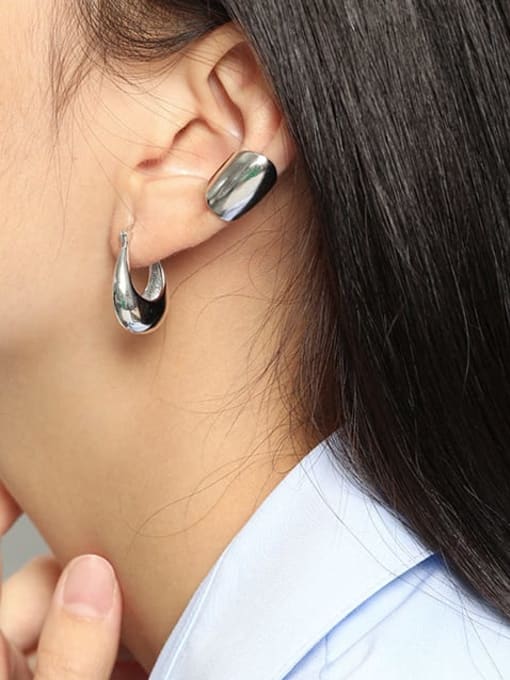 DAKA 925 Sterling Silver  Smooth Geometric Minimalist Huggie Earring 2
