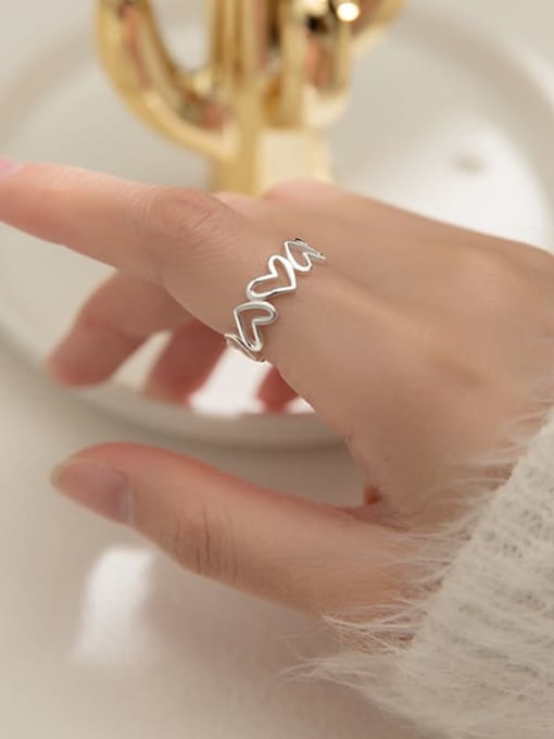 Rosh 925 Sterling Silver  Hollow Heart Minimalist Band Ring 1