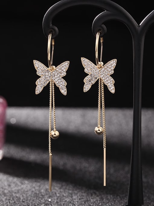 Luxu Brass Cubic Zirconia Butterfly Trend Threader Earring 2