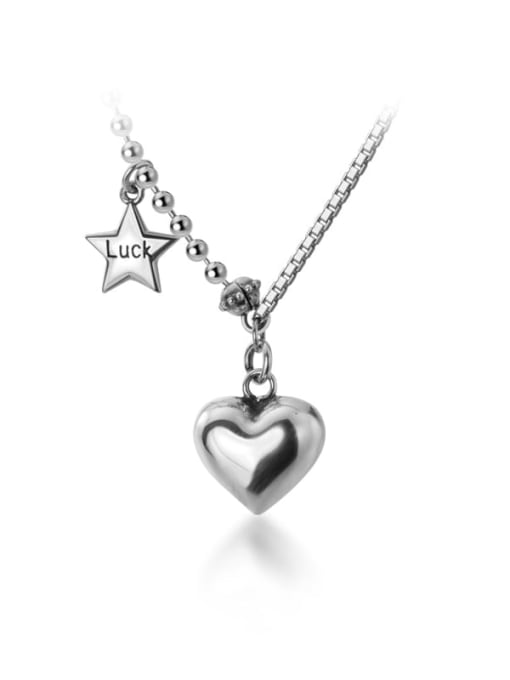 Rosh 925 Sterling Silver Love Pendant Asymmetric Light Pearl Chain Necklace 0