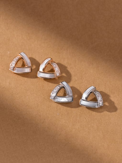 Rosh 925 Sterling Silver Shell Triangle Minimalist Stud Earring 0