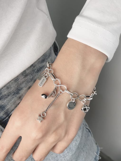 SHUI Vintage Sterling Silver With Simple Retro Hollow Chain  Bracelets 1