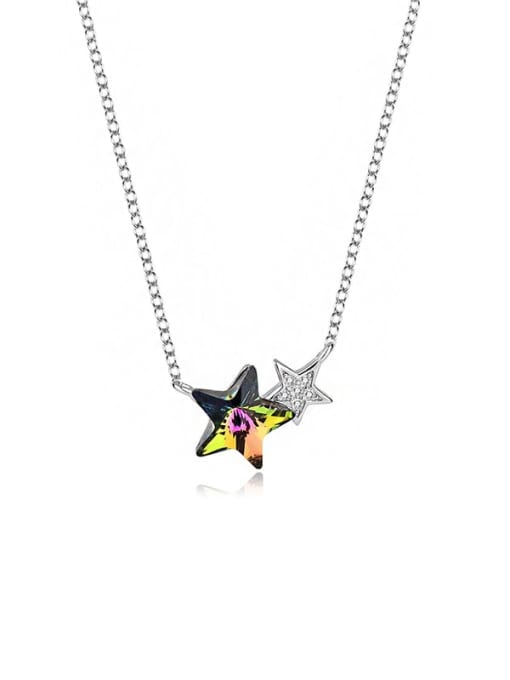 JYXZ 042 (gradient green) 925 Sterling Silver Austrian Crystal Pentagram Classic Necklace