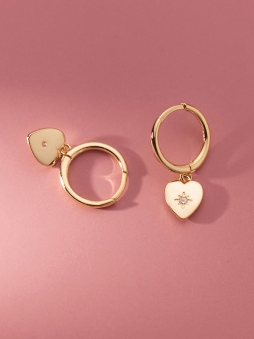 gold 925 Sterling Silver Rhinestone Heart Minimalist Huggie Earring