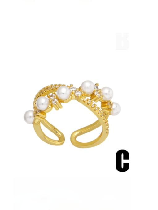 C Brass Imitation Pearl Geometric Vintage Band Ring