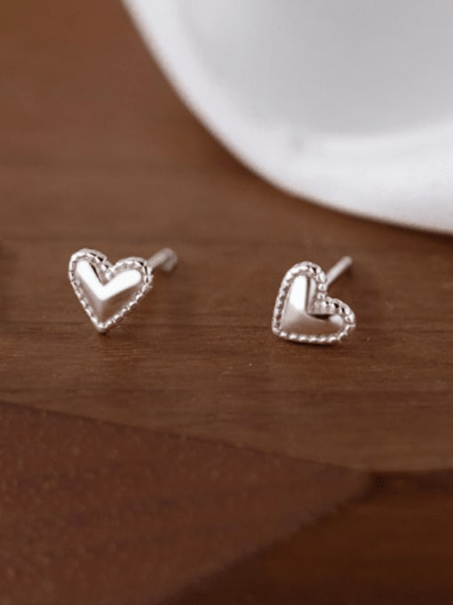 Silver 925 Sterling Silver Heart Minimalist Stud Earring