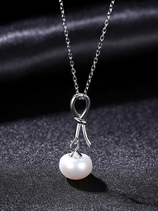 CCUI 925 Sterling Silver Freshwater Pearl Bowknot Minimalist Necklace 3