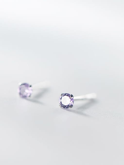 purple diamonds 925 Sterling Silver Rhinestone Round Minimalist Stud Earring