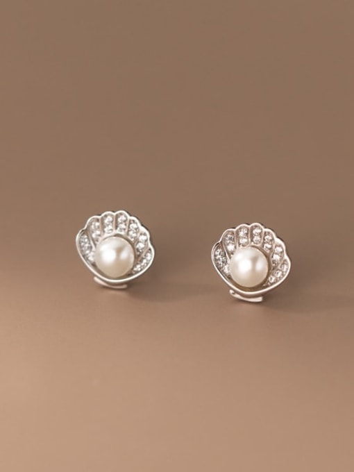 Rosh 925 Sterling Silver Imitation Pearl Irregular Cute Stud Earring 1