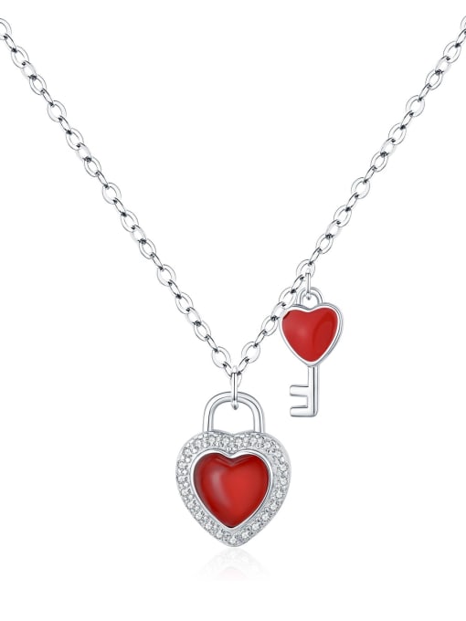MODN 925 Sterling Silver Cubic Zirconia Enamel Heart Minimalist Necklace 0