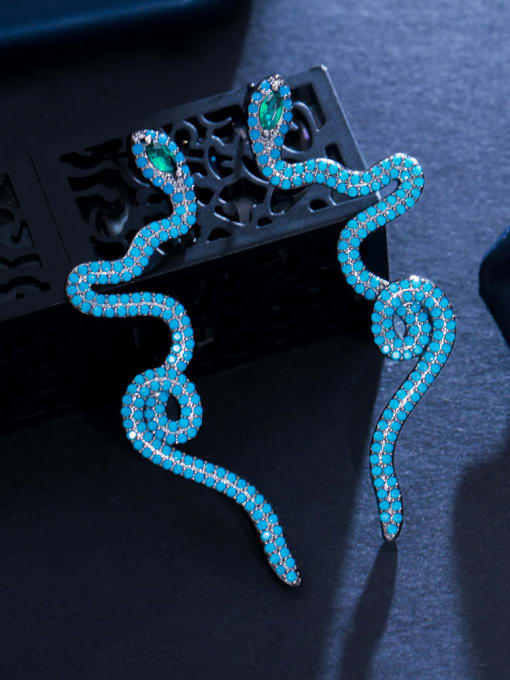 blue Brass Cubic Zirconia Snake Vintage Clip Earring
