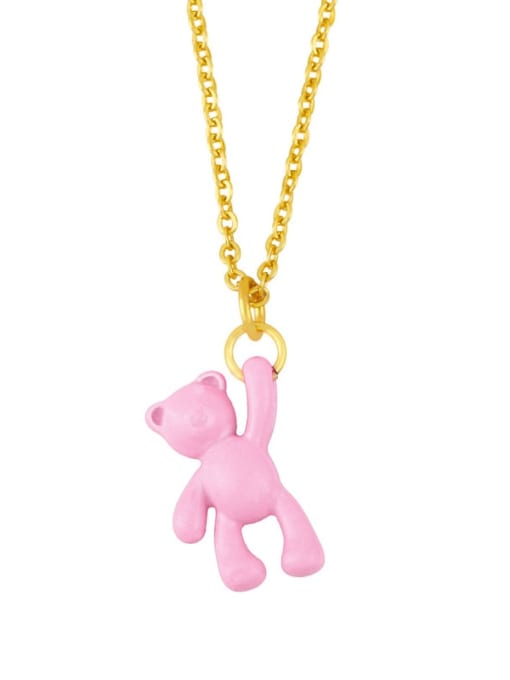 Pink Brass Multi Color Enamel  Cute Bear Pendant Necklace
