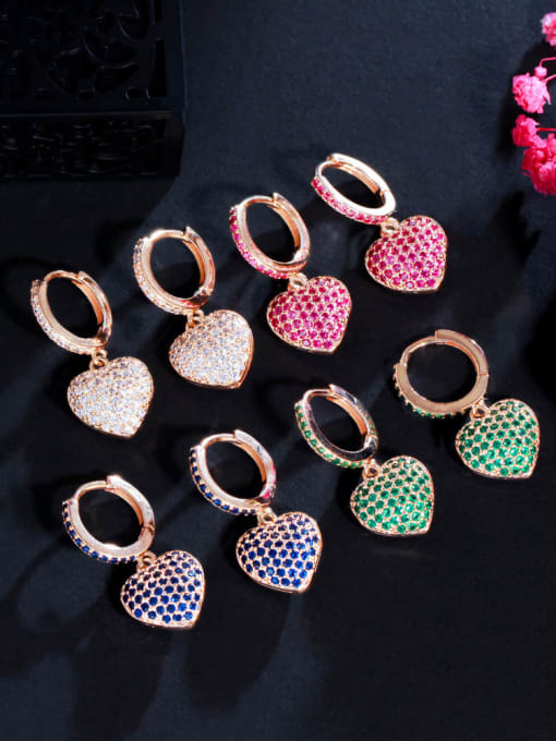 L.WIN Brass Cubic Zirconia Heart Luxury Huggie Earring 0