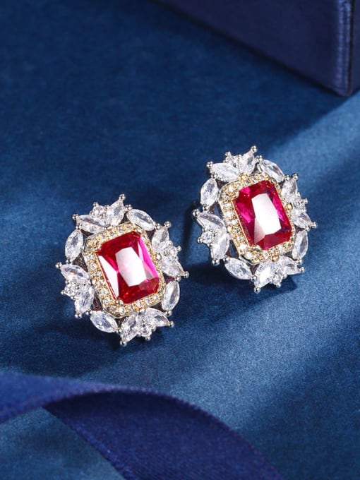 Red treasure earrings Brass Cubic Zirconia Luxury Geometric Earring Ring and Pednat Set