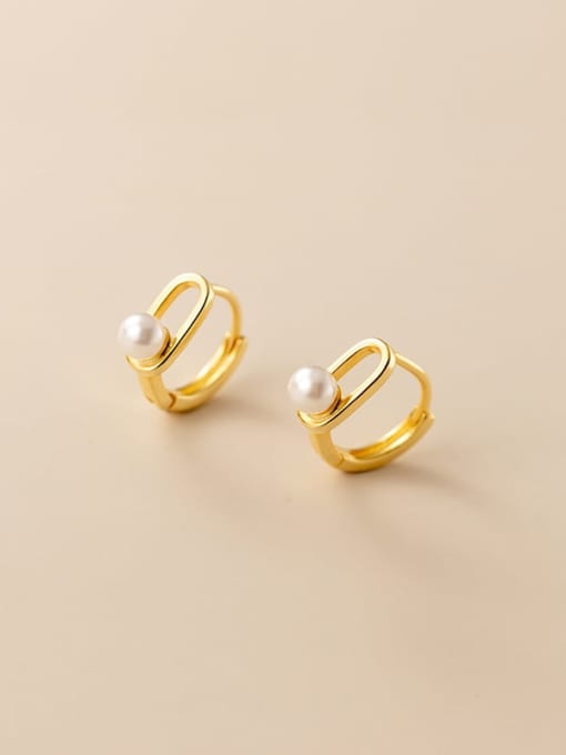 gold 925 Sterling Silver Imitation Pearl Geometric Minimalist Clip Earring