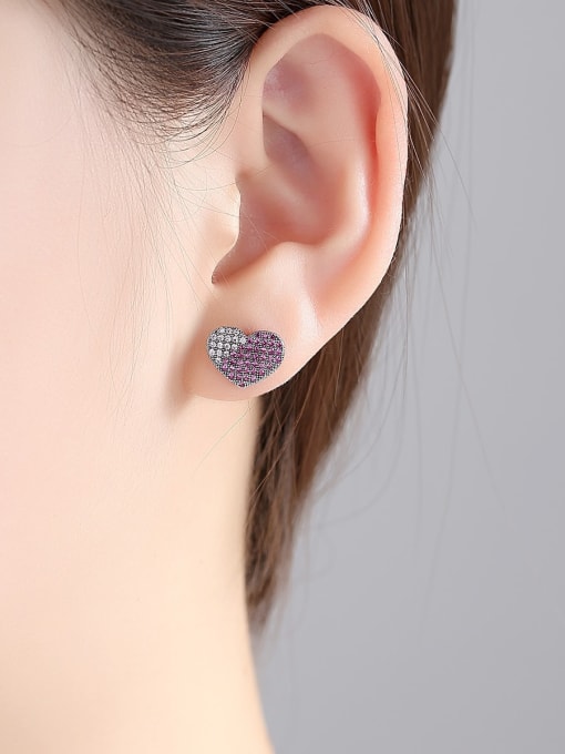 BLING SU Copper Cubic Zirconia Heart Cute Stud Earring 1