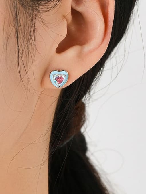 MODN 925 Sterling Silver Enamel Heart Minimalist Stud Earring 1