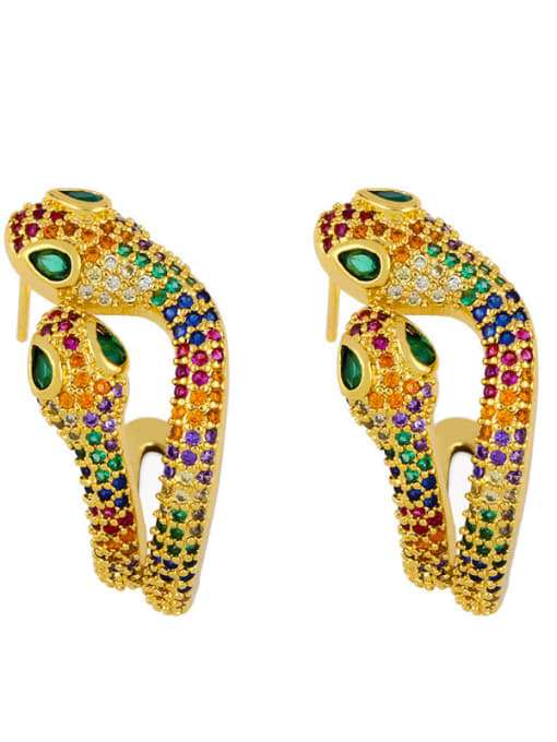 gold Brass Cubic Zirconia Snake Vintage Stud Earring