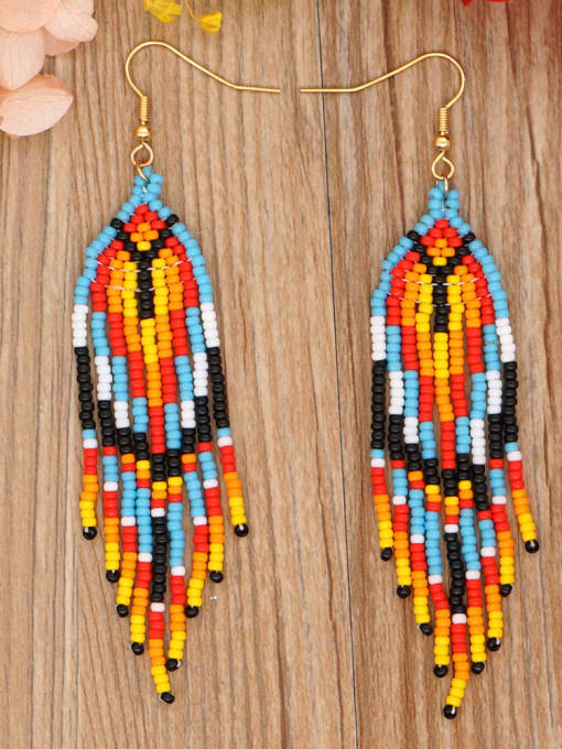 MI E210025A Multi Color Miyuki beads Tassel Bohemia   Pure Handmade Earring