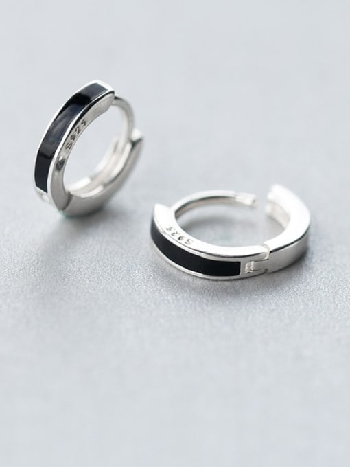 Rosh 925 Sterling Silver Black Enamel Round Minimalist Huggie Earring