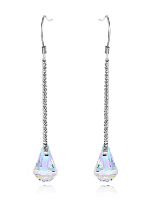 JYEH 017 (platinum) 925 Sterling Silver Austrian Crystal Tassel Minimalist Hook Earring