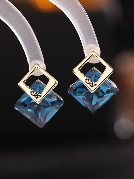 Blue Imitation crystal Brass Crystal Geometric Luxury Drop Earring
