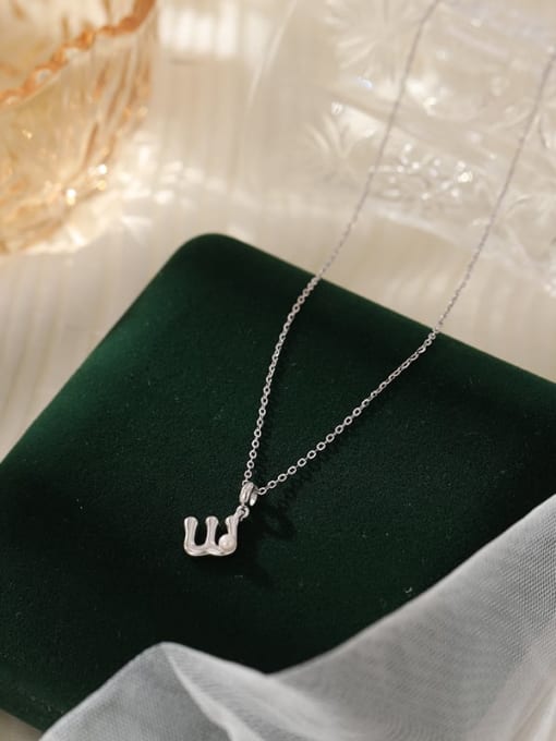 NS1066 【 W 】 925 Sterling Silver Imitation Pearl 26 Letter Minimalist Necklace