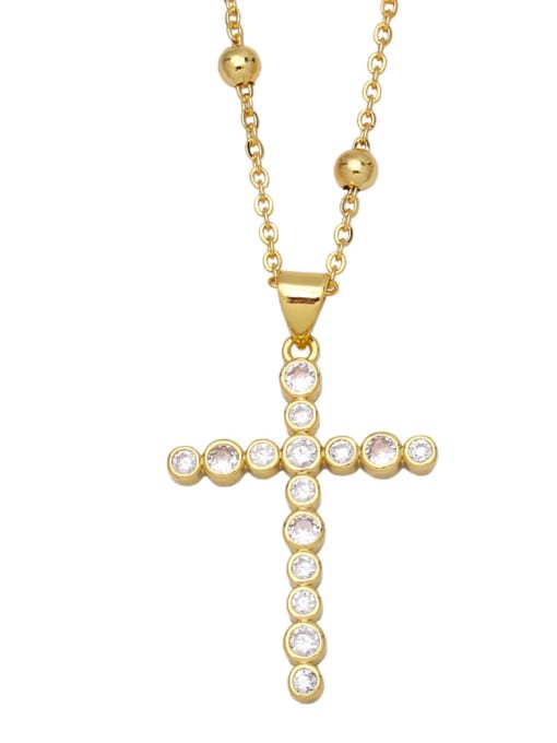 A Brass Cubic Zirconia Cross Ethnic Regligious Necklace